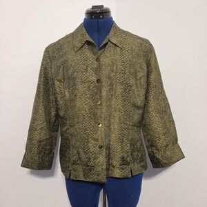 Vintage Green Silk Snakeskin Print Blouse Size L